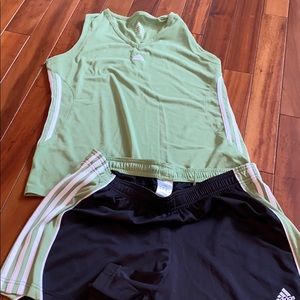 Adidas green and black tank and shorts set